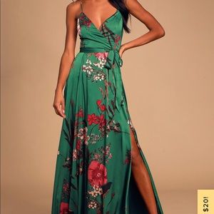 Lulus Still the One Emerald Green Floral Print Satin Maxi Dress